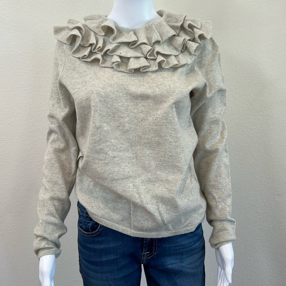 Ralph Lauren 100% Cashmere Ruffled Neck Sweater (Size Large) (Color Heather)